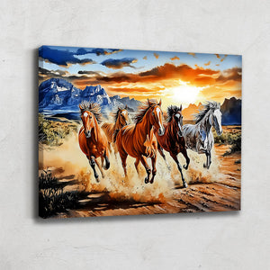 TABLEAU CHEVAUX COUCHER DE SOLEIL