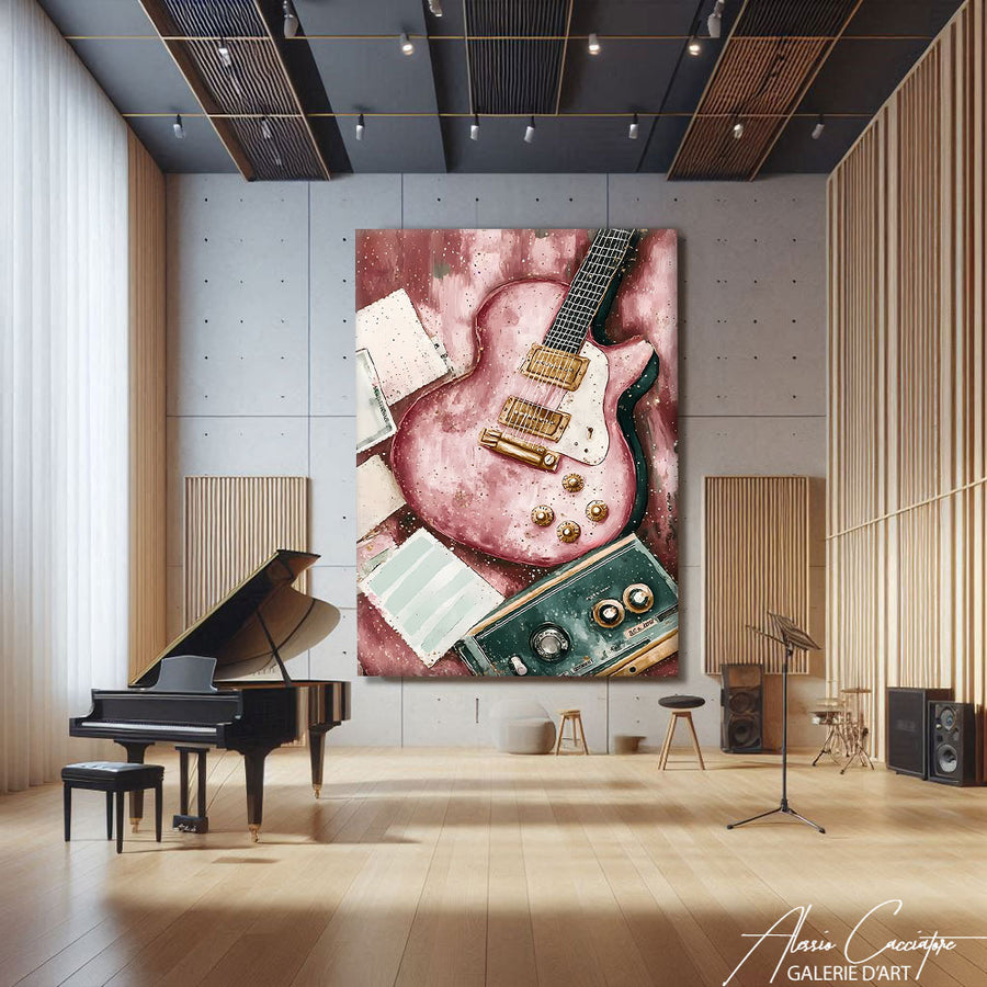 Tableau Guitare Rose – mise en situation