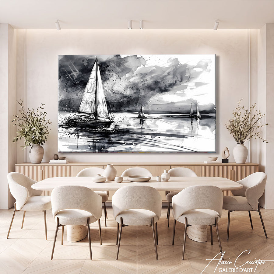 TABLEAU VOILIER NOIR ET BLANC – mise en situation