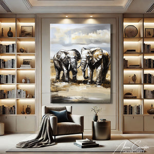 TABLEAU ÉLÉPHANTS GRIS
