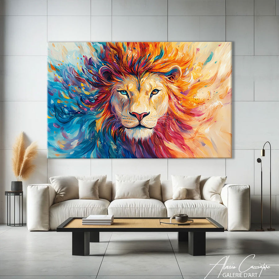 tableau lion couleur – mise en situation