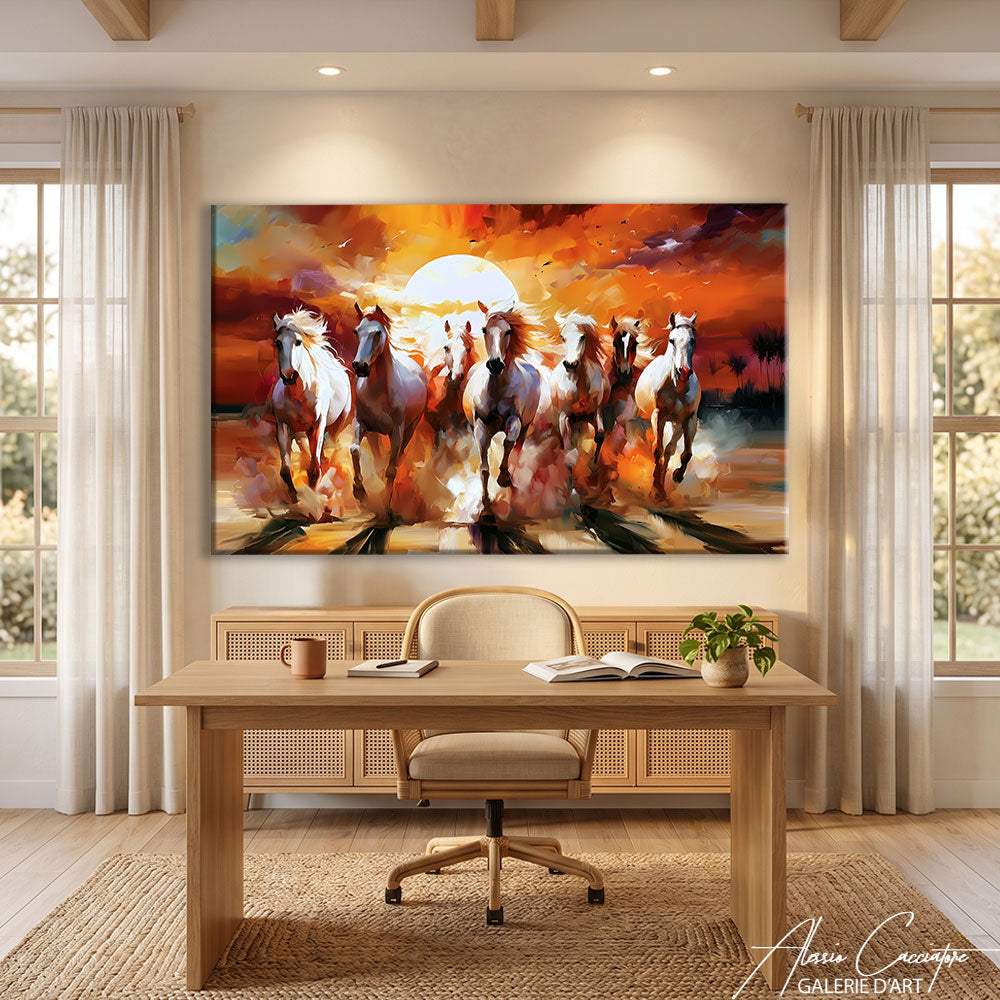 TABLEAU COUCHER DE SOLEIL CHEVAUX