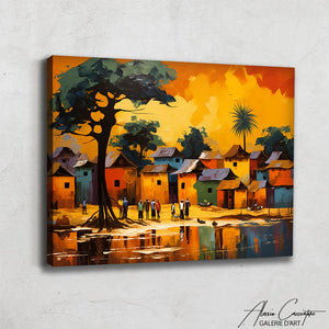 tableau peinture africain village