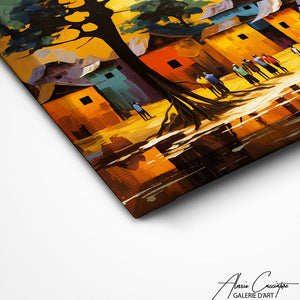 TABLEAU PEINTURE AFRICAIN VILLAGE Alessio Cacciatore