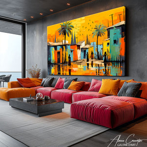 Tableau peinture africain village