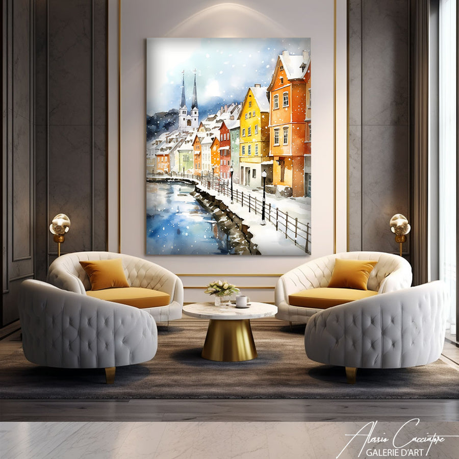Tableau Aquarelle Paysage – mise en situation