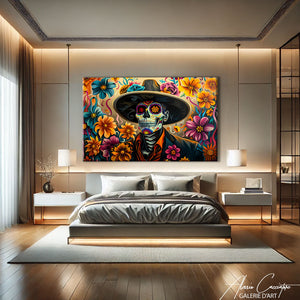 Tableau Tête de Mort Fleurs