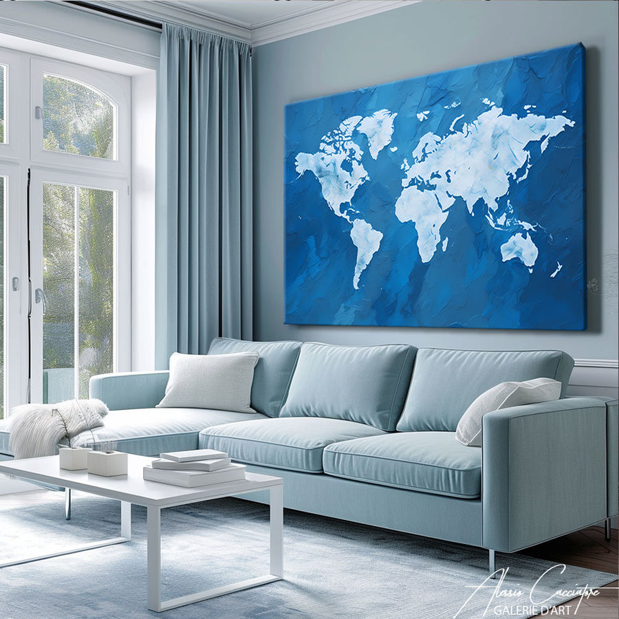 Tableau Carte du Monde Bleu – mise en situation