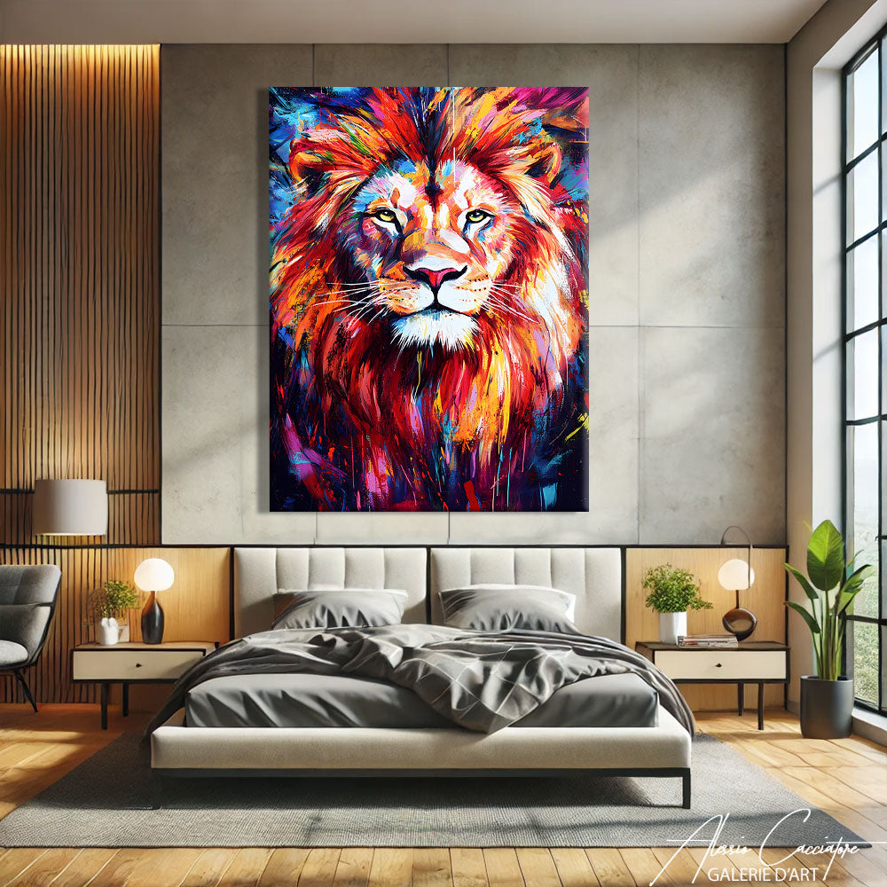 TABLEAU LION COLORÉ