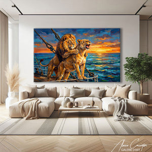 TABLEAU LION BATEAU