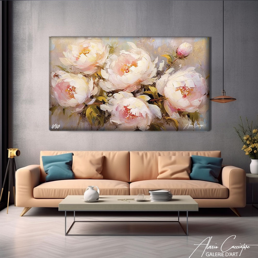 tableau abstrait pivoines