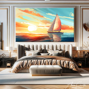 tableau bateau coucher du soleil
