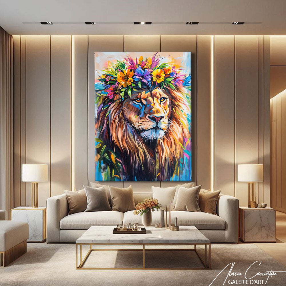 TABLEAU LION FLORAL