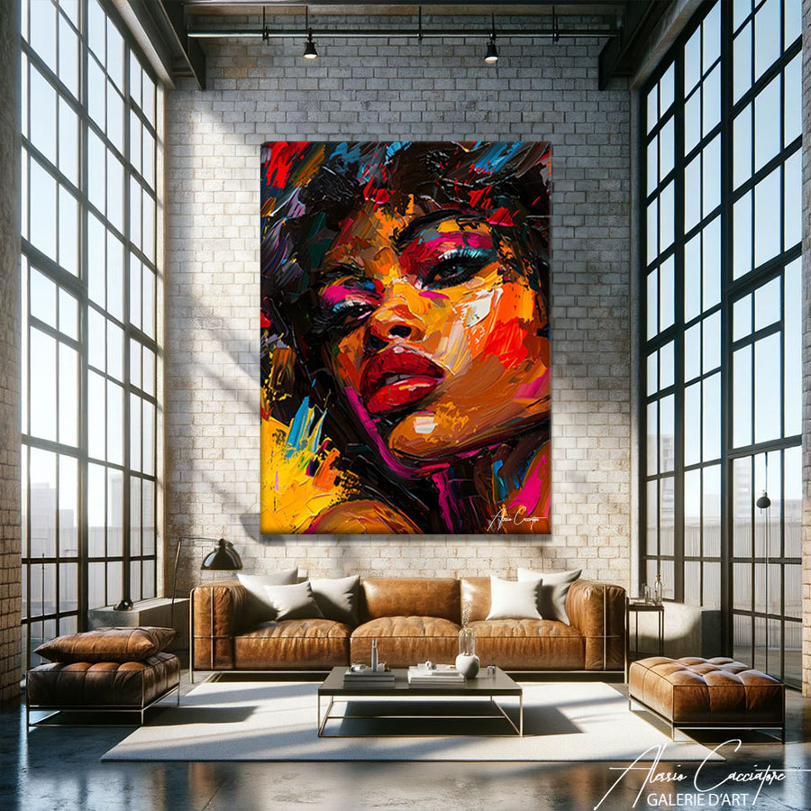 Tableau Peinture Portrait Femme Africaine – mise en situation