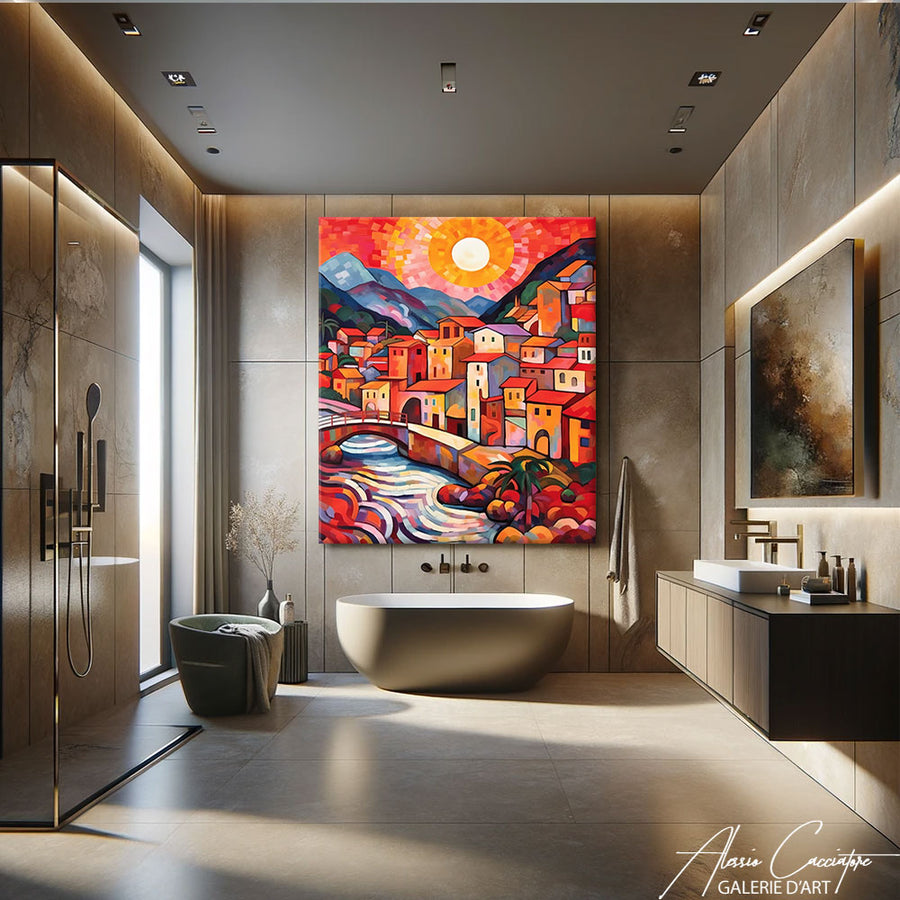 Peinture Village Abstrait – mise en situation