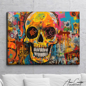 tableau tête de mort multicolore