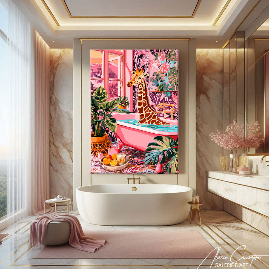 Tableau Girafe Salle De Bain – mise en situation