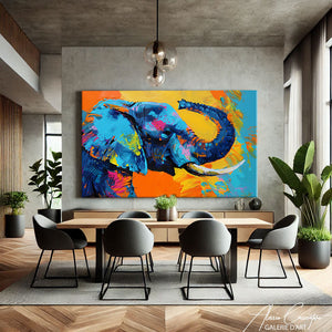 TABLEAU ÉLÉPHANT TROMPE EN L'AIR Alessio Cacciatore