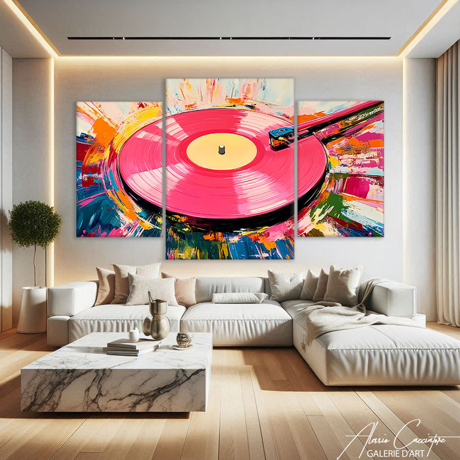 TABLEAU TRIPTYQUE ROSE FUCHSIA – mise en situation