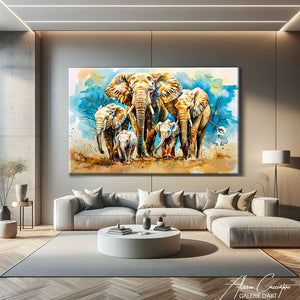 Tableau Elephant Famille