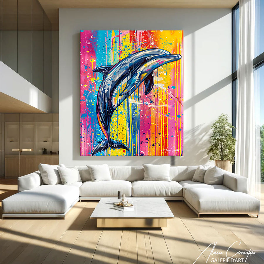 Tableau Peinture Dauphin – mise en situation