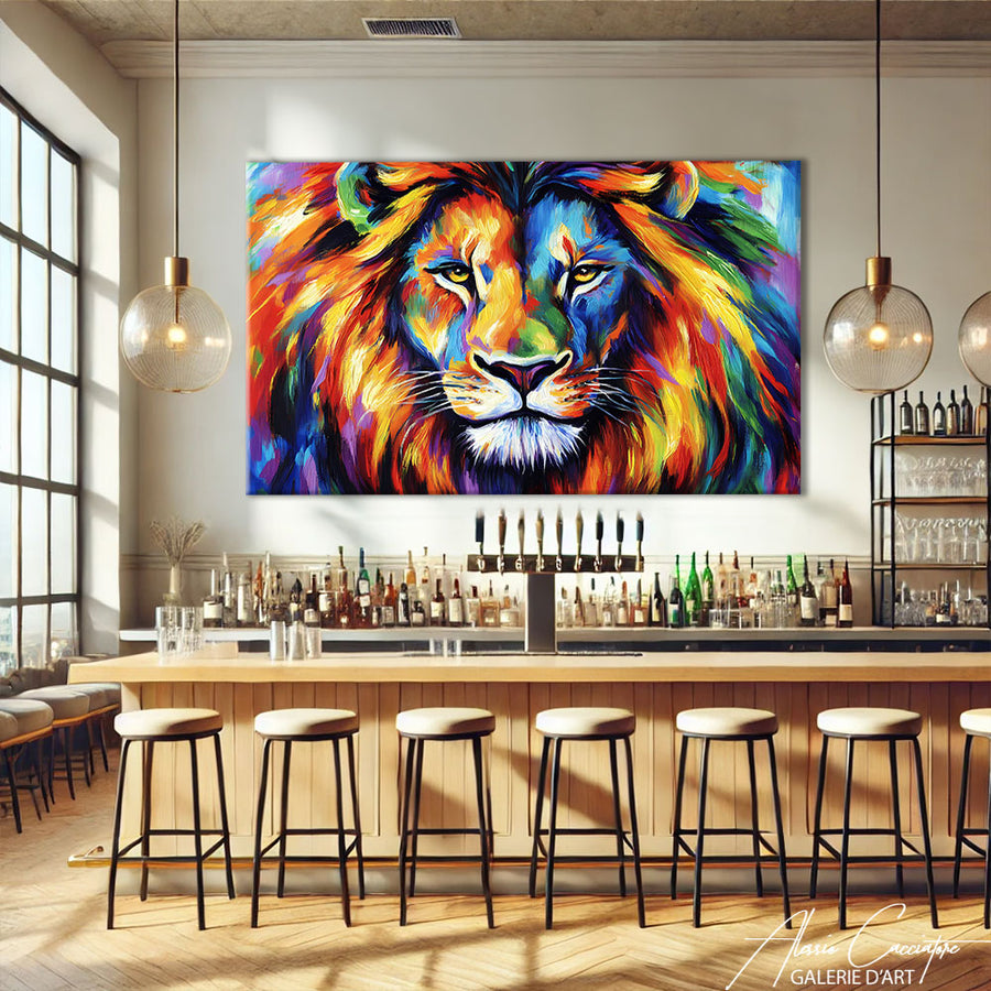 Toile Lion Coloré – mise en situation