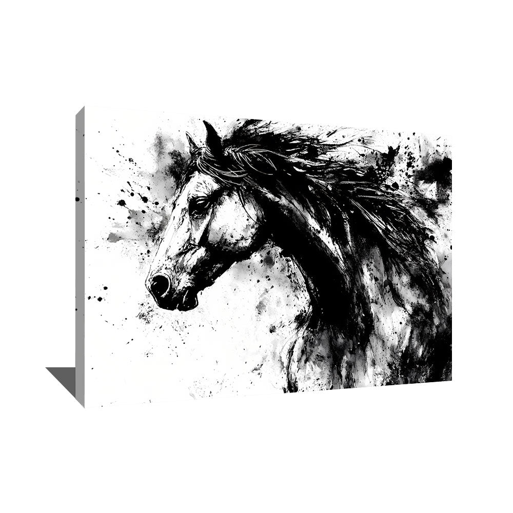 TABLEAU CHEVAL NOIR ET BLANC