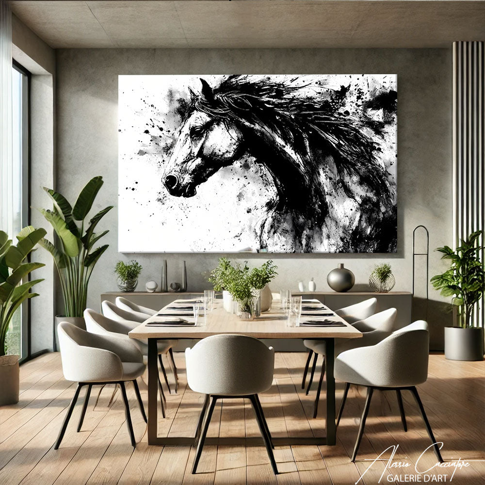 TABLEAU CHEVAL NOIR ET BLANC