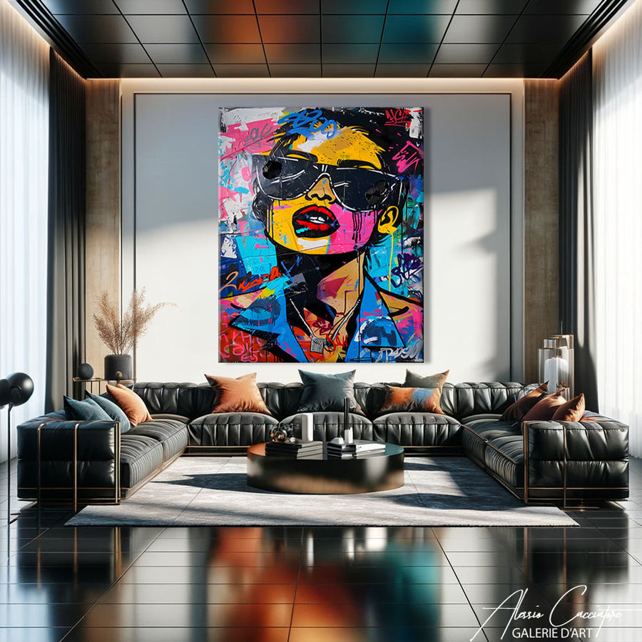 Tableau Street Art Visage Femme – mise en situation