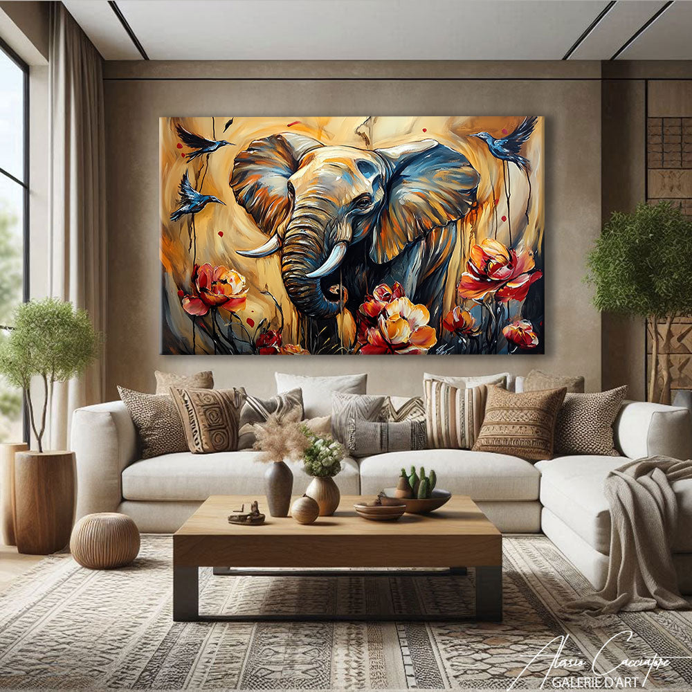 TABLEAU ÉLÉPHANT FLORAL
