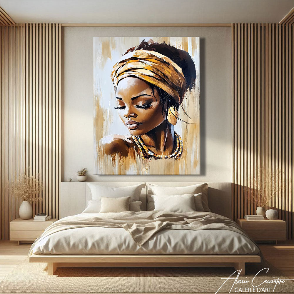 TABLEAU AFRICAIN FEMME DORÉ