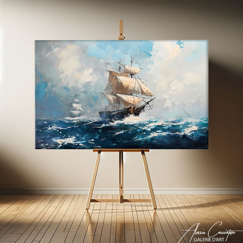 Tableau Peinture Acrylique Bateau Mer