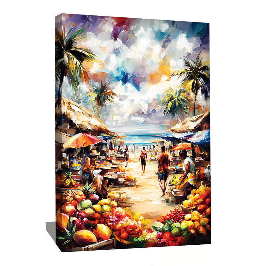 TABLEAU AFRICAIN MARCHÉ TROPICAL