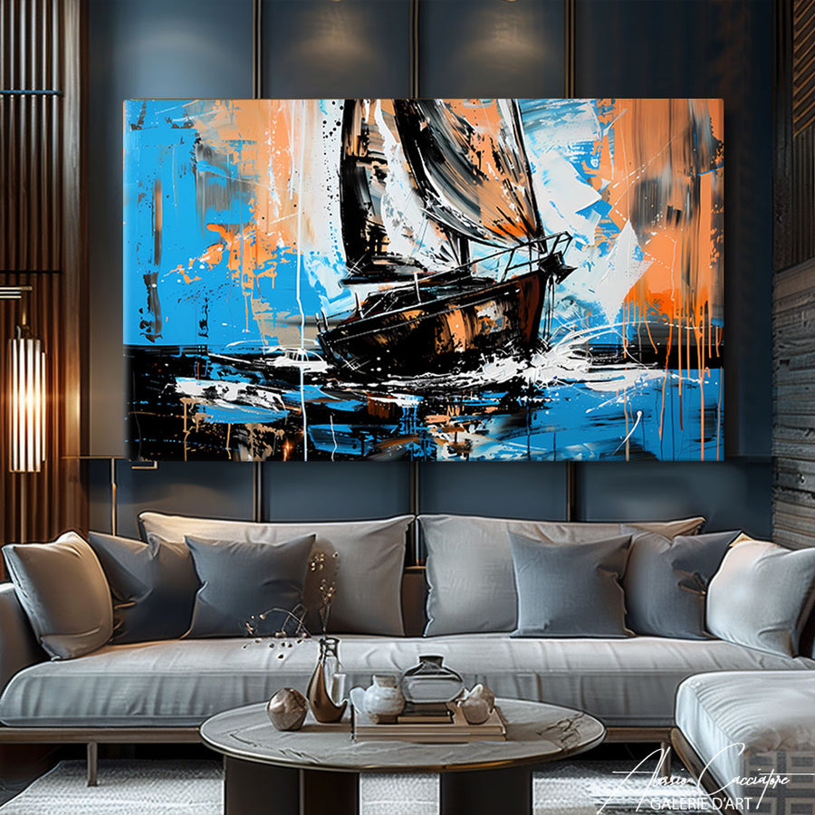 Tableau Peinture Acrylique Bateau Mer – mise en situation