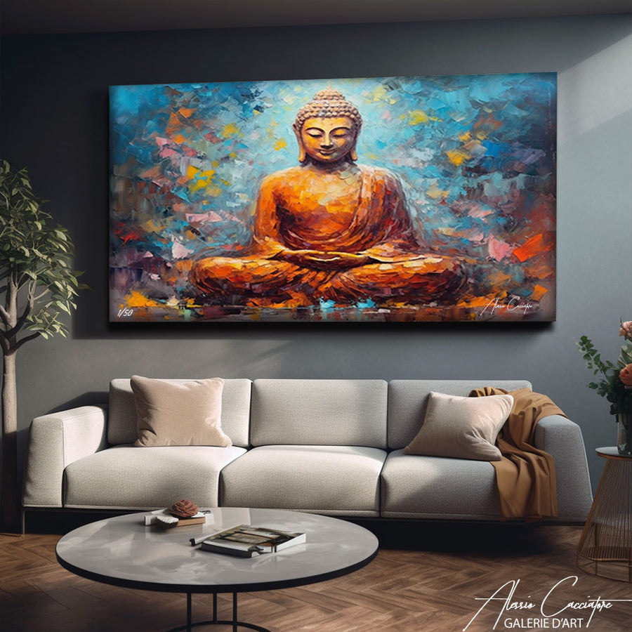 tableau bouddha pour chambre – mise en situation