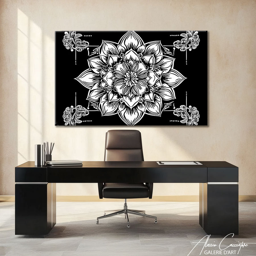 Tableau Mandala Noir Et Blanc – mise en situation