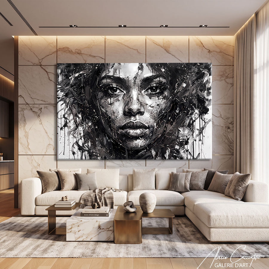 Tableau Visage Africain Noir Et Blanc – mise en situation