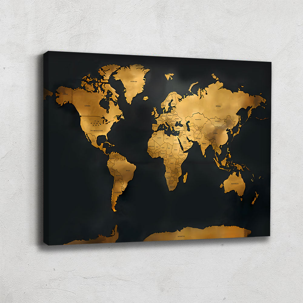 TABLEAU CARTE DU MONDE NOIR ET OR