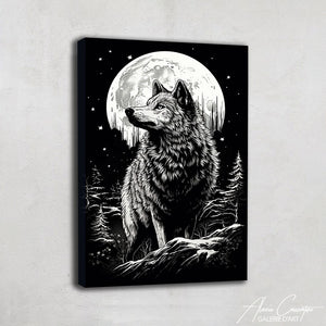 tableau loup noir et blanc
