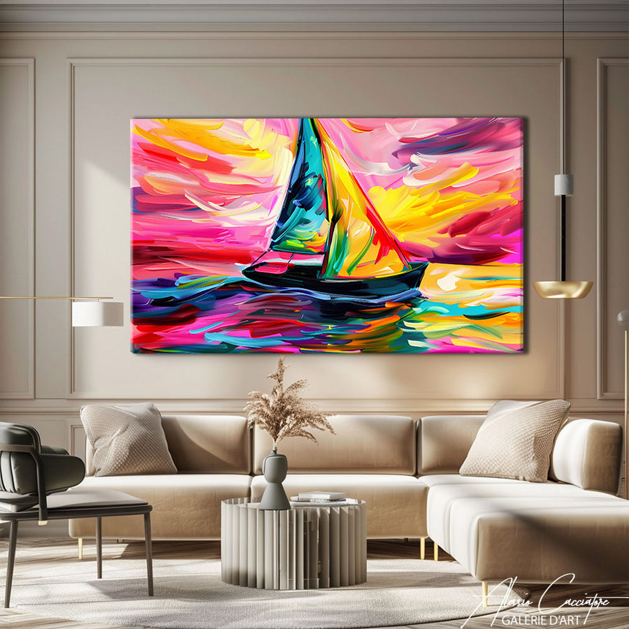 Tableau Peinture Voilier Moderne – mise en situation