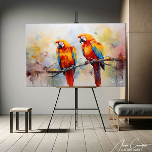 tableau avec oiseaux colores