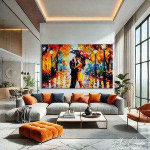 TABLEAU COUPLE SOUS LA PLUIE