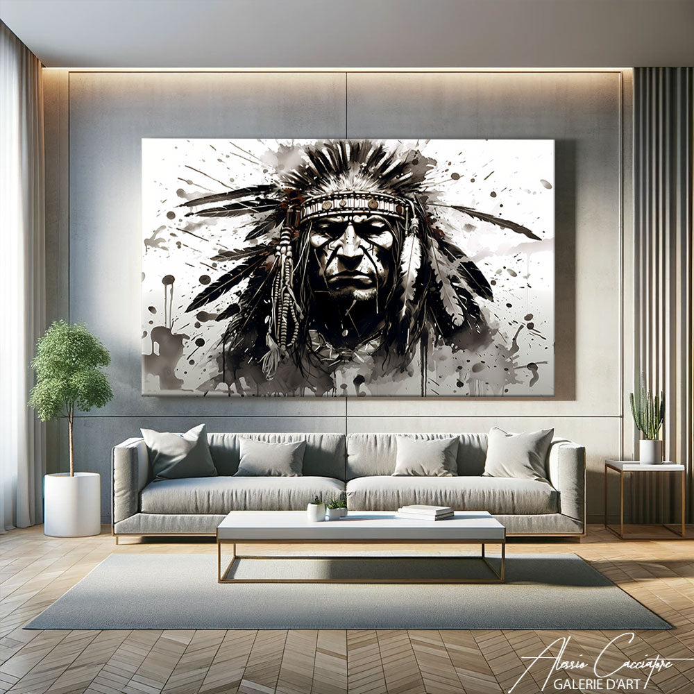 Tableau Indien d'Amérique Noir et Blanc