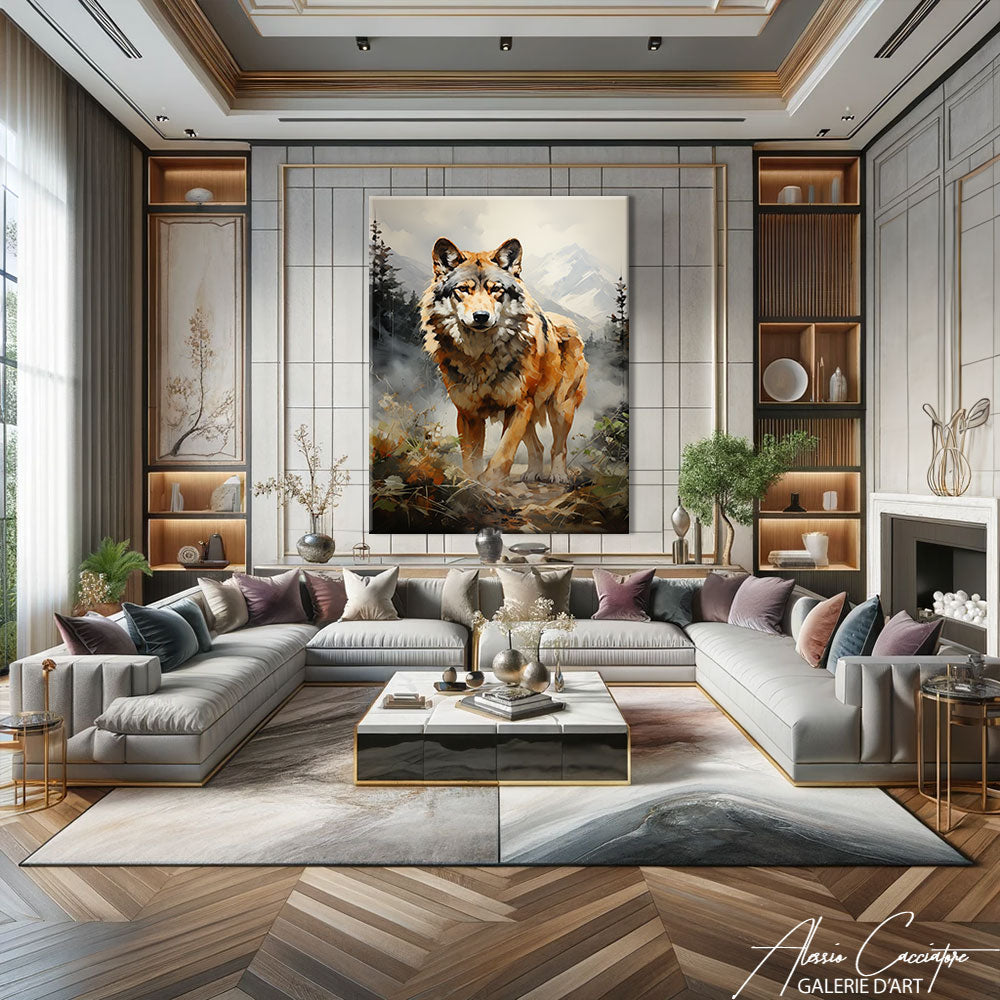 tableau loup montagne