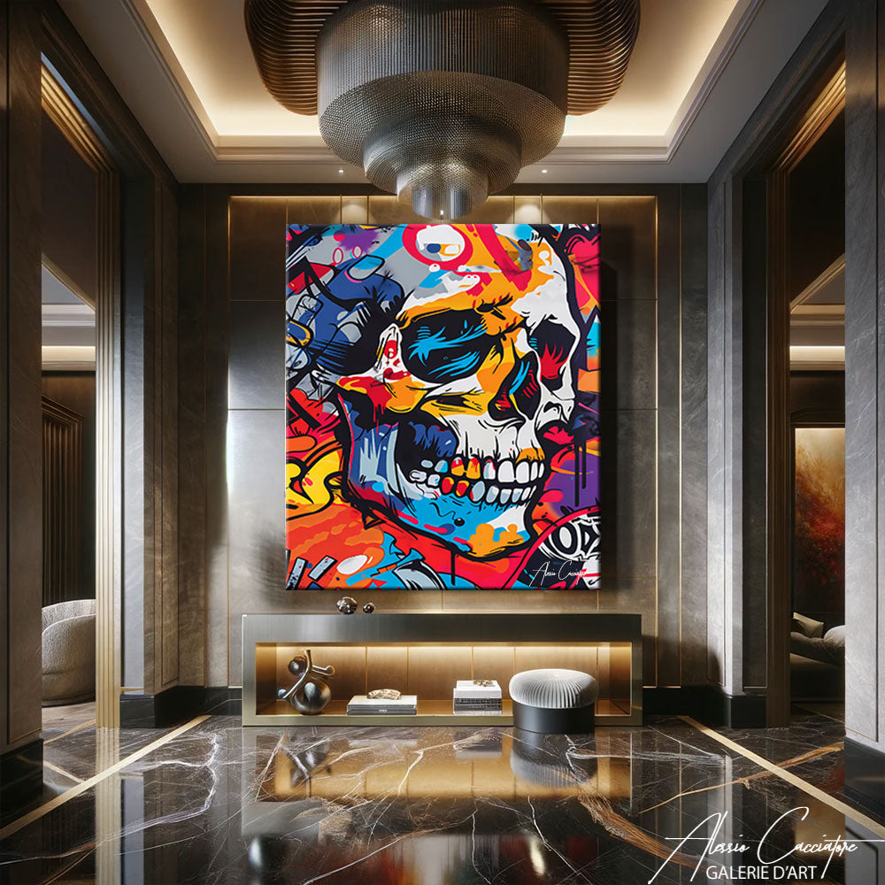 Tableau Street Art Tête de Mort