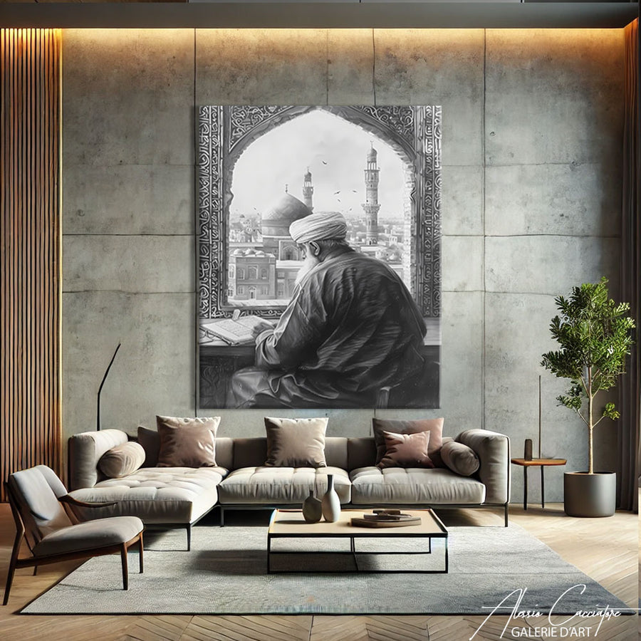 TABLEAU ORIENTAL NOIR ET BLANC – mise en situation