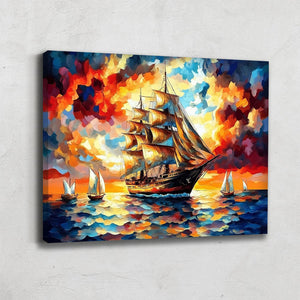TABLEAU VOILIER COUCHER DE SOLEIL