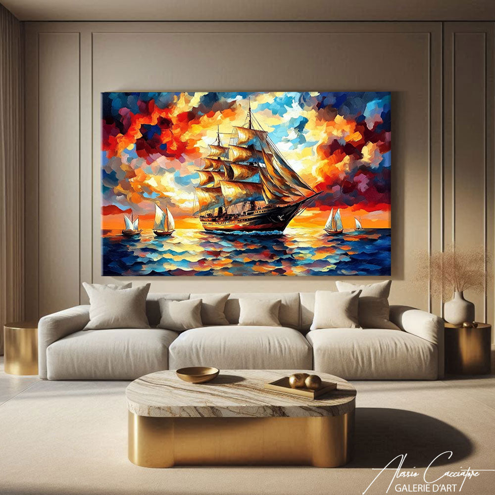 TABLEAU VOILIER COUCHER DE SOLEIL
