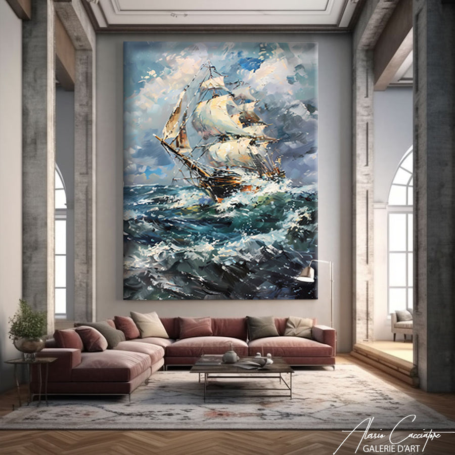 Tableau Peinture Mer Bateau – mise en situation