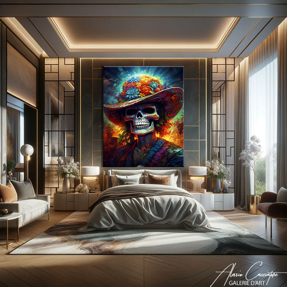 tableau tête de mort coloré